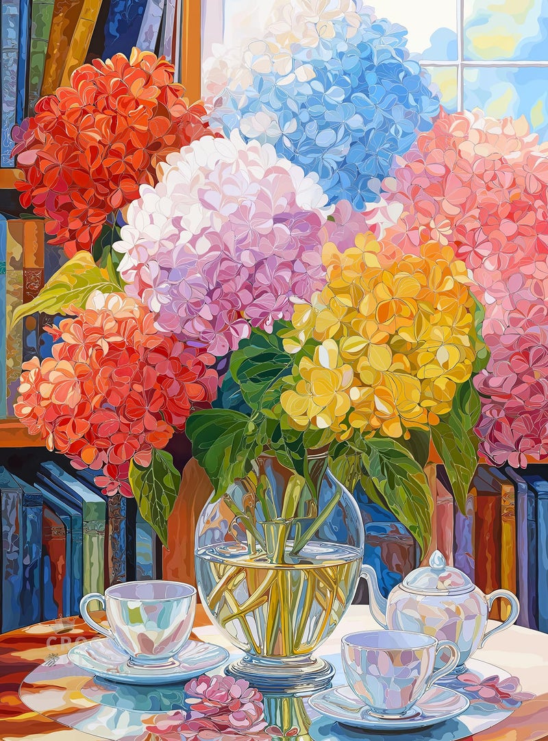 Cross & Glory â€“ The Color of Calm â€“ 1000 Piece Jigsaw Puzzle for Adults | Elegant Hydrangea Still Life Art Puzzle | Premium Quality 1000 Piece Puzzle for Adults - Image 1