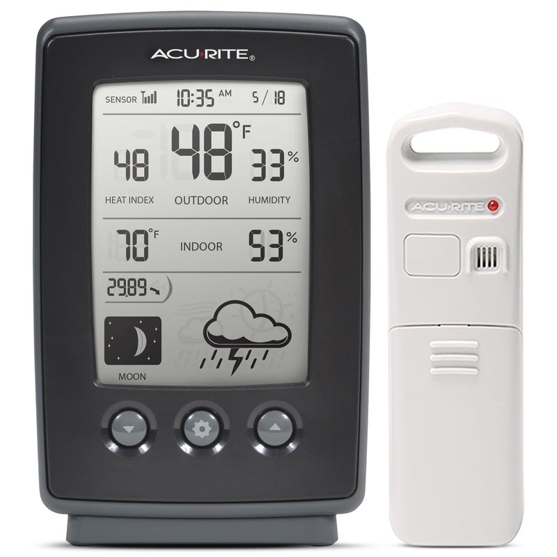 AcuRite Digital Weather Forecaster with IndoorOutdoor Temperature Humidity and Moon Phase 00829 Black