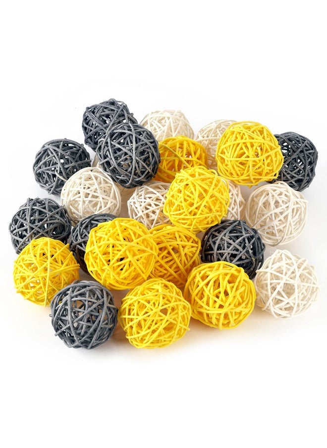 DomeStar - DomeStar 24PCS Yellow Decorative Balls for Bowl Centerpiece, 2 Inch Rattan Balls Wicker Balls Decorative Twig Orbs Spheres Bowl Fillers Vase Fillers Home Wedding Decor - Image 1