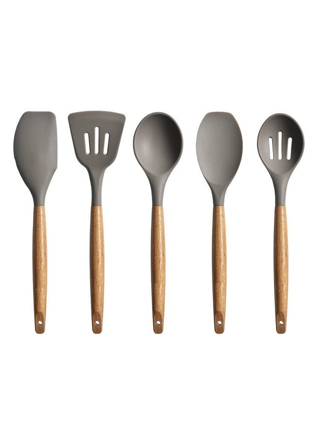 P-Plus International Silicone Spatula Set 5-Piece - 500ºF Heat-Resistant Baking Spoon Spatula - Seamless One-Piece Design Easy to Clean - Non-Stick Silicone Stainless Steel Core (Wooden 5A) - Image 1