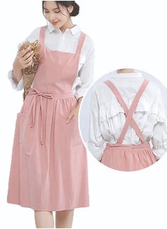 YANEK YANEK Cotton Linen Kitchen Apron for Women Durable, Washable, Comfortable and Durable with Pockets and Adjustable Straps; Perfect for Cooking, Baking, Flower Shop, Work, and Cleaning  - Image 4