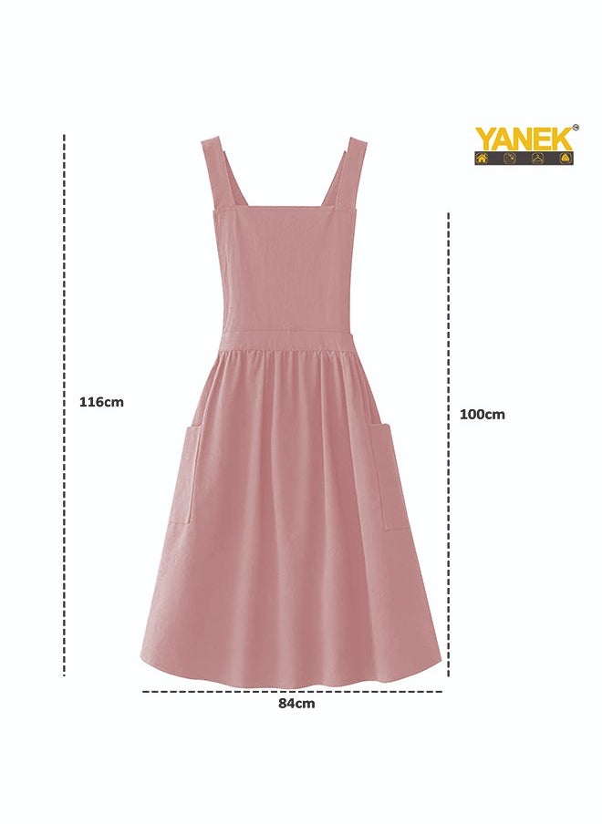 YANEK - Cotton Linen Kitchen Apron for Women Durable, Washable, Comfortable and Durable with Pockets and Adjustable Straps; Perfect for Cooking, Baking, Flower Shop, Work, and Cleaning - Image 1