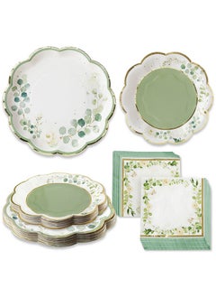 Kate Aspen Kate Aspen Sage Green Party Decorations, Eucalyptus Floral Botanical Garden 62 Piece Party Tableware Set (16 Guests)- Perfect for Greenery Baby Shower & Bridal Showers  - Image 1