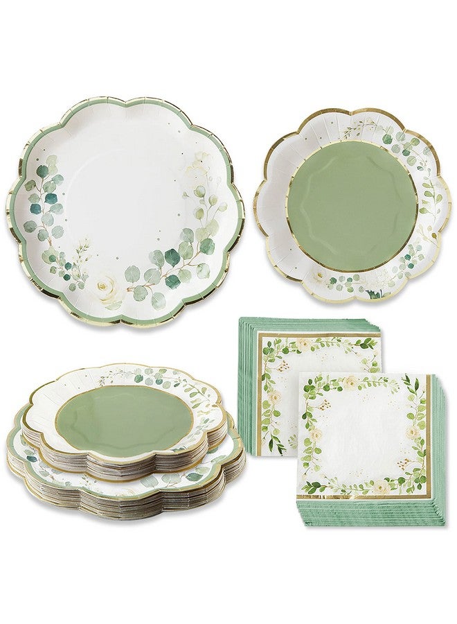 Kate Aspen Sage Green Party Decorations, Eucalyptus Floral Botanical Garden 62 Piece Party Tableware Set (16 Guests)- Perfect for Greenery Baby Shower & Bridal Showers - Image 1