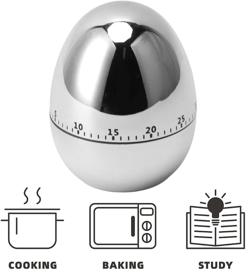 YDuupxe Manual Timer ABS Egg Model Mechanical Timer with Reminder Function for Kitchen (Silver) - Image 2
