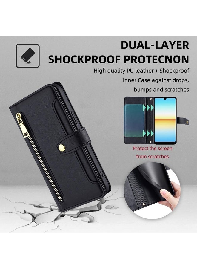 HuHa For Sony Xperia Ace III Sheep Texture Cross-body Zipper Wallet Leather Phone Case(Black)  - Image 4