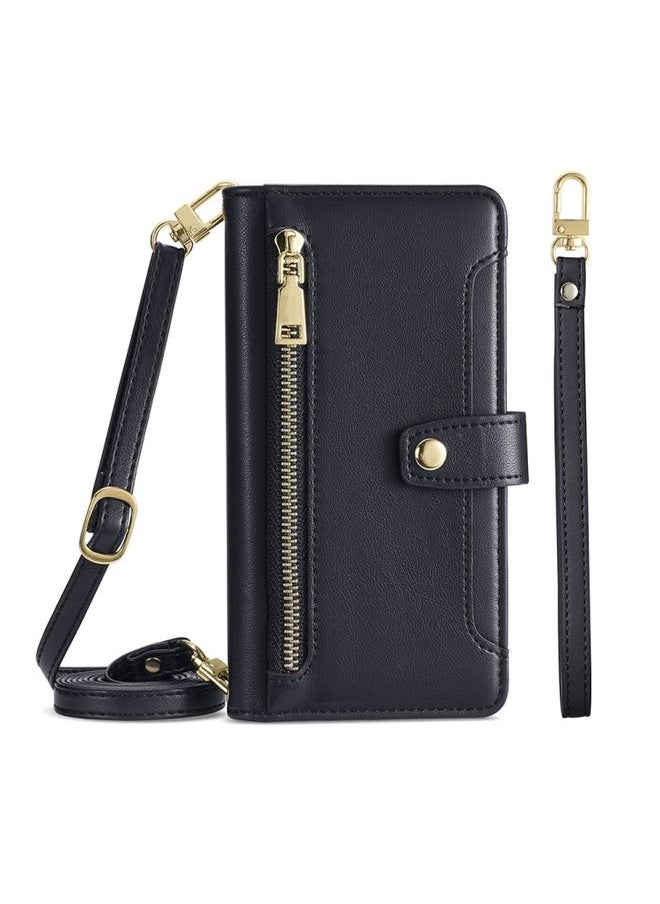HuHa - Case Cover For For Sony Xperia Ace III Sheep Texture Cross-body Zipper Wallet Leather Phone Case(Black) - Image 1
