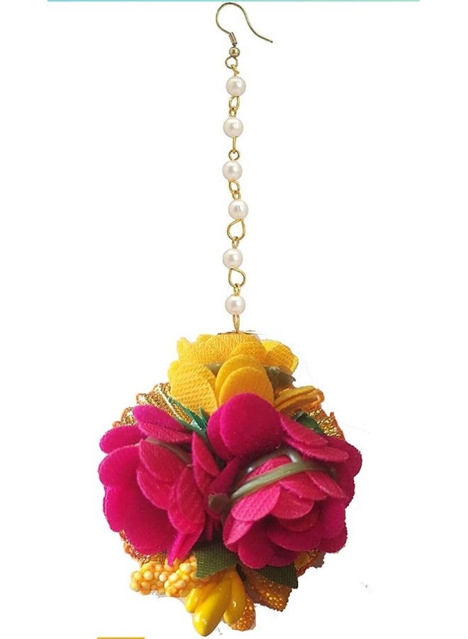 TRENDING HUT Floral Gotta Patti Maang TIkka for Haldi Ceremony/Bride/Baby Shower Engagement Wedding Maangtikka for Women & Girls Ethnic and Traditional Gota and Flower Jewellery. (20) - Image 3