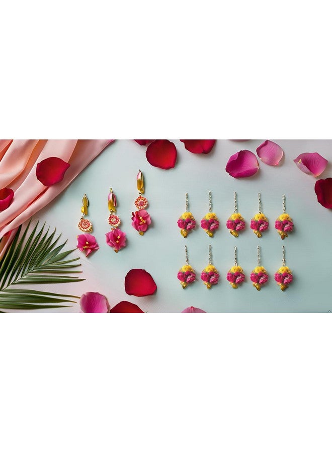 TRENDING HUT Floral Gotta Patti Maang TIkka for Haldi Ceremony/Bride/Baby Shower Engagement Wedding Maangtikka for Women & Girls Ethnic and Traditional Gota and Flower Jewellery. (20) - Image 4
