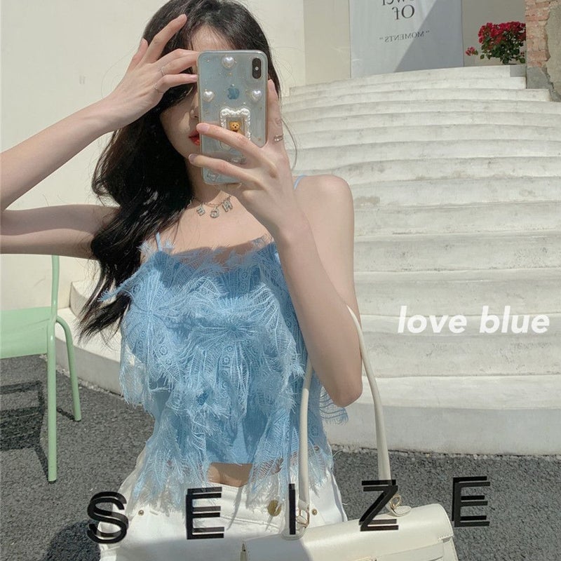 French fairy style small strap bottoming vest for women 2023 spring and summer new lace tassel sweet inner wear hot girl top - Image 5