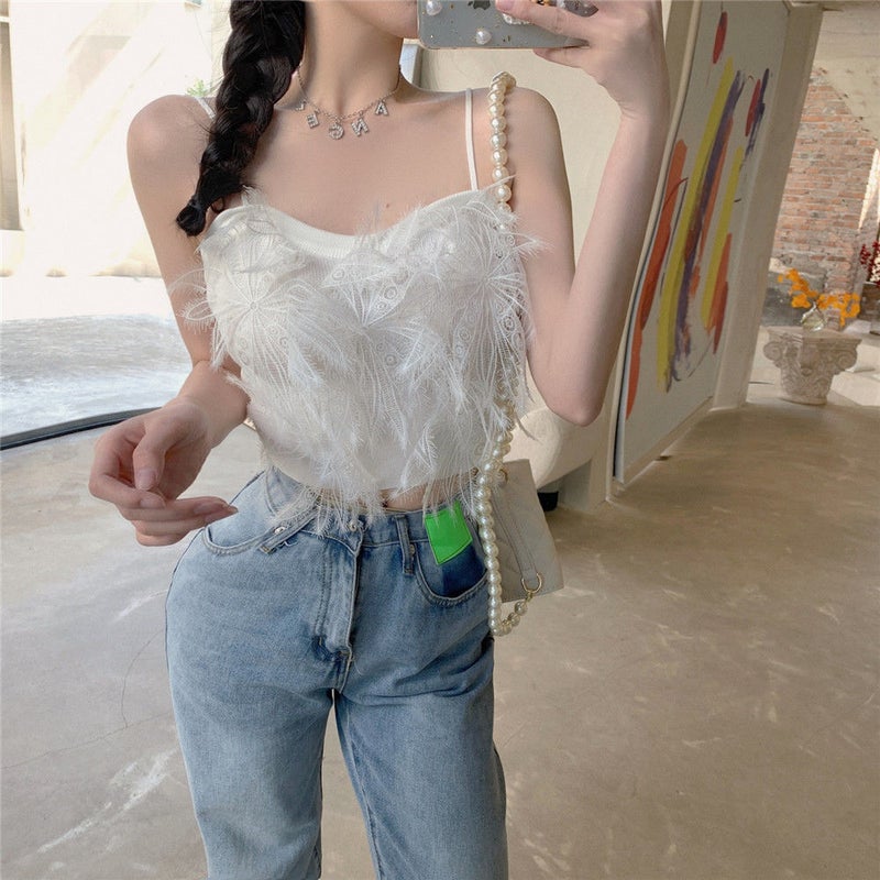 French fairy style small strap bottoming vest for women 2023 spring and summer new lace tassel sweet inner wear hot girl top - Image 2