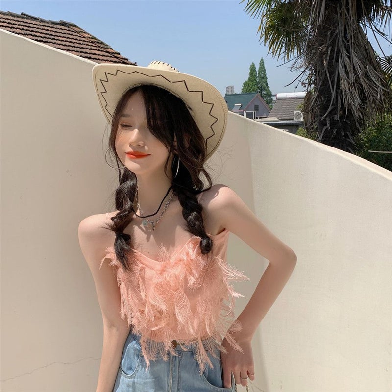 French fairy style small strap bottoming vest for women 2023 spring and summer new lace tassel sweet inner wear hot girl top - Image 4