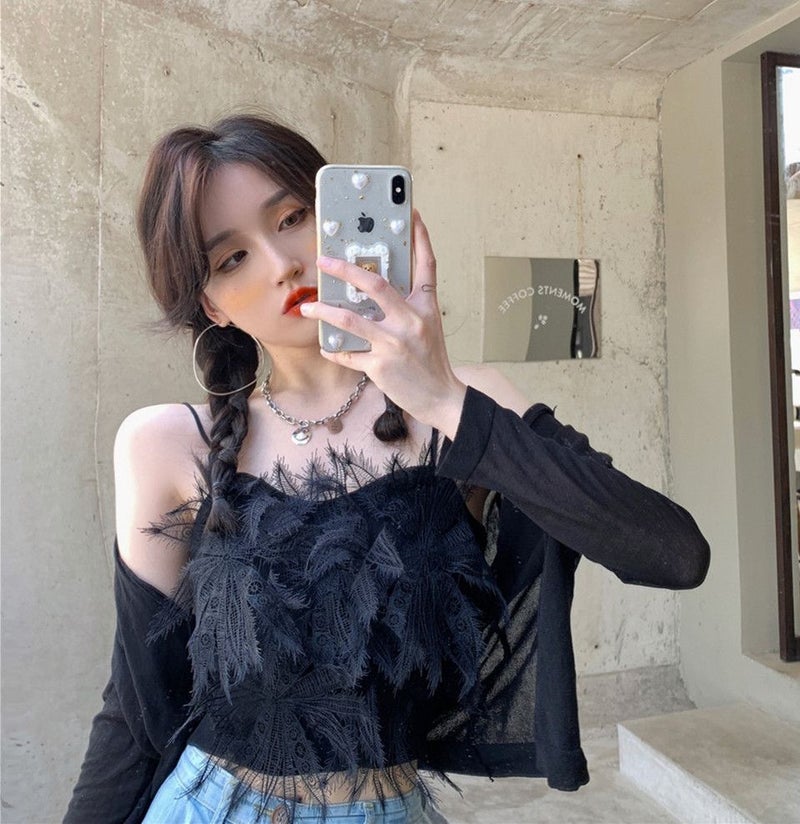 French fairy style small strap bottoming vest for women 2023 spring and summer new lace tassel sweet inner wear hot girl top - Image 1