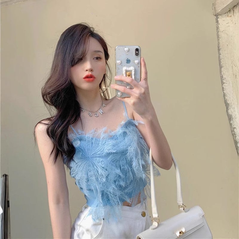 French fairy style small strap bottoming vest for women 2023 spring and summer new lace tassel sweet inner wear hot girl top - Image 3