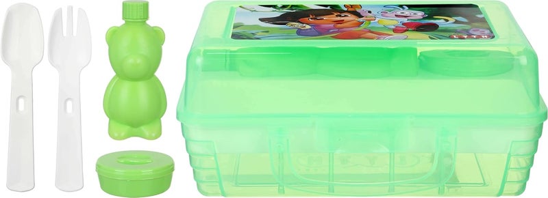 Lyth Plast Plastic Lunch Box Set, 7 Pieces, 23x16 cm, Green, With Handle