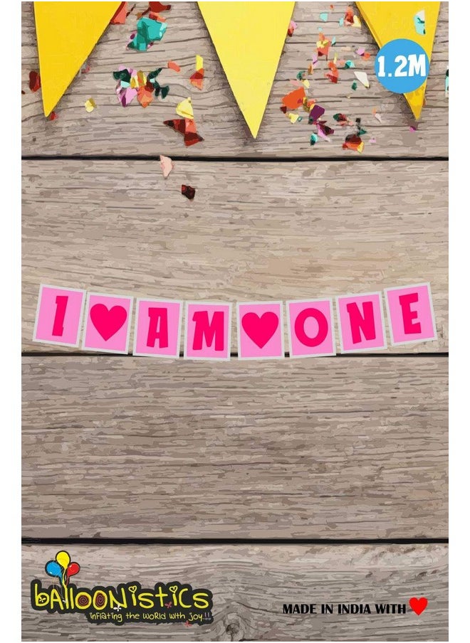 Balloonistics I Am One String Card Board Banner for First Birthday Decoration (Pink)  - Image 2