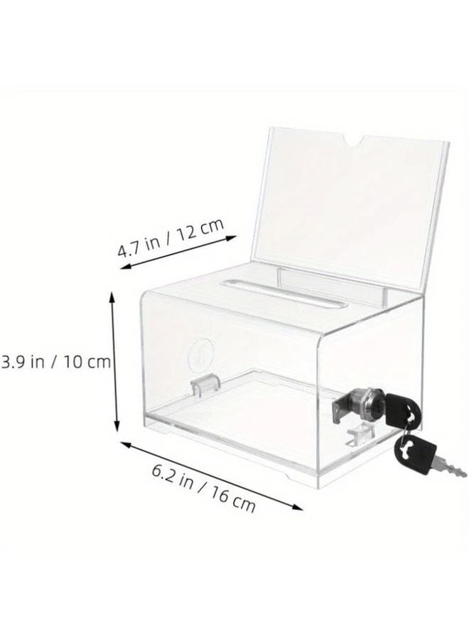 صندوق تبرعات شفاف بقفل، صندوق اقتراع آمن، حامل لافتة قابل للإزالة، مفتاحان - Image 1