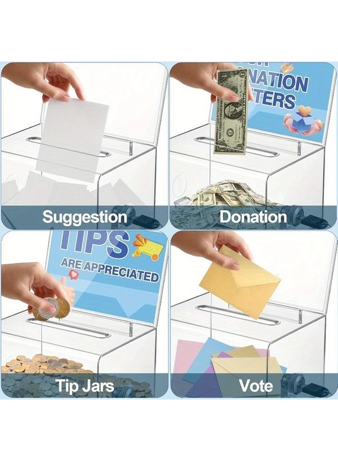 صندوق تبرعات شفاف بقفل، صندوق اقتراع آمن، حامل لافتة قابل للإزالة، مفتاحان - Image 4