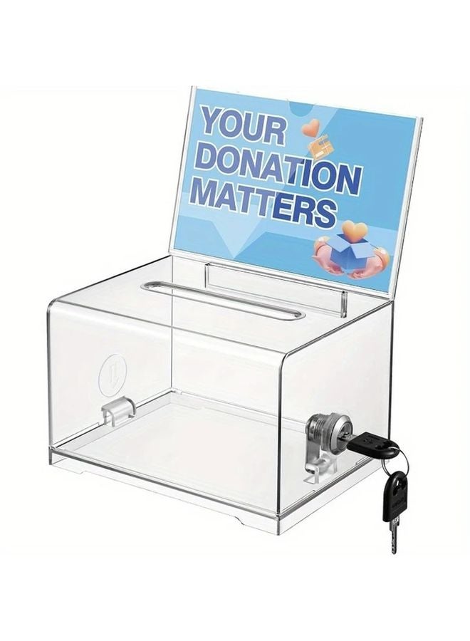 صندوق تبرعات شفاف بقفل، صندوق اقتراع آمن، حامل لافتة قابل للإزالة، مفتاحان - Image 2