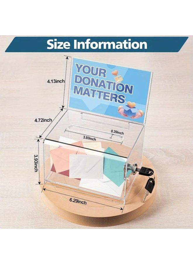 صندوق تبرعات شفاف بقفل، صندوق اقتراع آمن، حامل لافتة قابل للإزالة، مفتاحان - Image 3