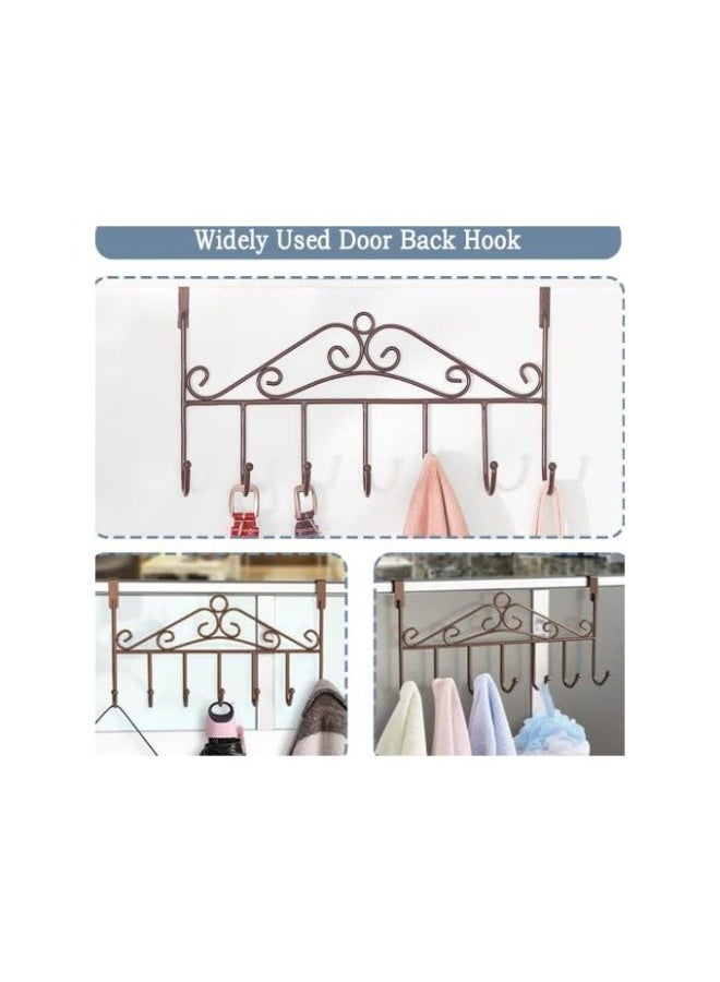 Metal Over the Door Hanger with 7 Hooks for Hanging Clothes, Towels, and Keys Dark Brown - Image 2