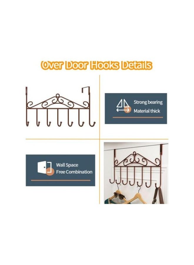 Metal Over the Door Hanger with 7 Hooks for Hanging Clothes, Towels, and Keys Dark Brown - Image 4