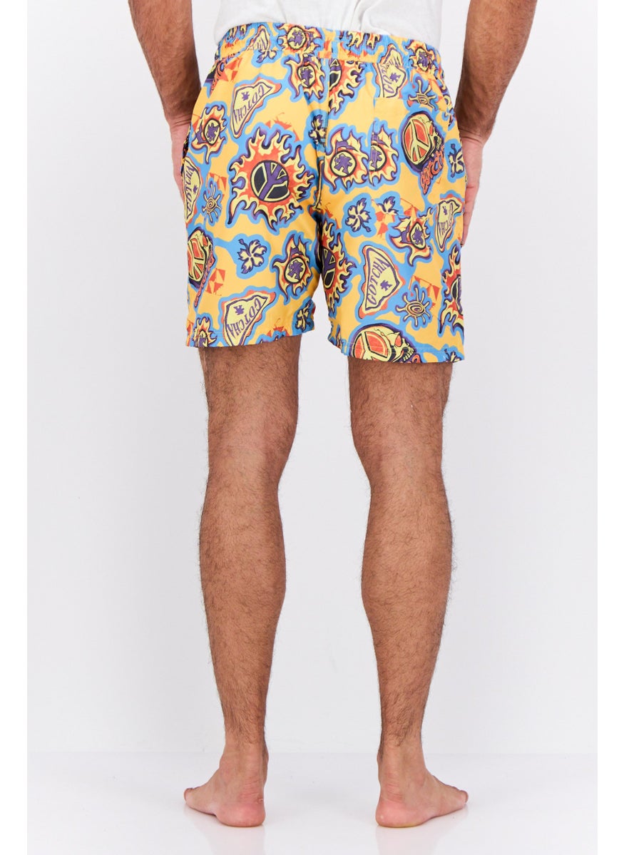 Gotcha - Men Allover Print Board Shorts, Yellow Combo - Image 1