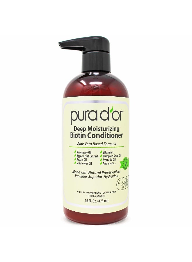 Pura d'or PURA D'OR Deep Moisturizing Biotin Conditioner Thickens, Softens, & Moisturizes Dry, Frizzy, Damaged Hair w/Argan Oil, Pumpkin, Rosemary, Honeysuckle, Vitamin E, Men & Women, 16oz - Image 1