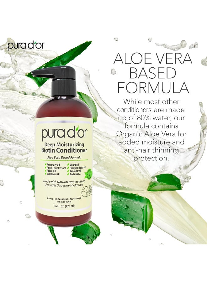 Pura d'or PURA D'OR Deep Moisturizing Biotin Conditioner Thickens, Softens, & Moisturizes Dry, Frizzy, Damaged Hair w/Argan Oil, Pumpkin, Rosemary, Honeysuckle, Vitamin E, Men & Women, 16oz - Image 2