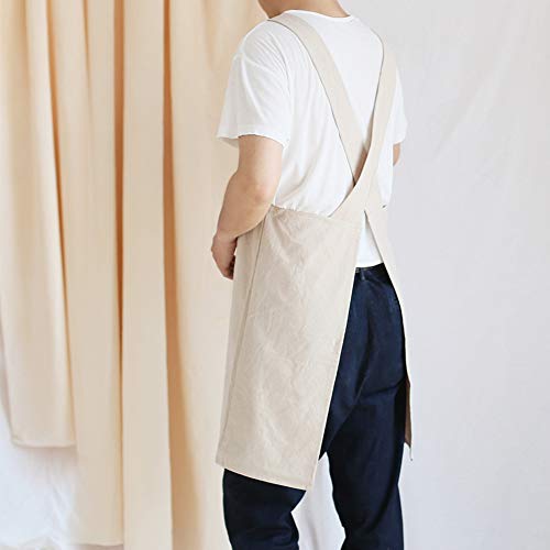 NEWGEM Japanese Linen Cross Back Kitchen Cooking Aprons for Men with Pockets for Baking Painting Gardening Cleaning Khaki - Image 5