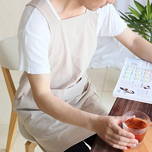 NEWGEM Japanese Linen Cross Back Kitchen Cooking Aprons for Men with Pockets for Baking Painting Gardening Cleaning Khaki - Image 4