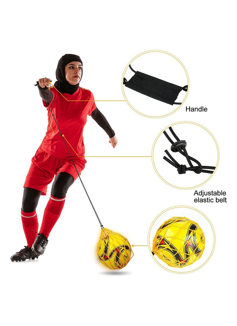 SYOSI 2Pcs Soccer Kick Trainer Waist Belt, Throw Trainer Handle Solo Soccer Trainer Juggling Net Elastic Soccer Training Equipment for Kids Adults Training Aid, Ball Size 3, 4, 5-Yellow  - Image 5