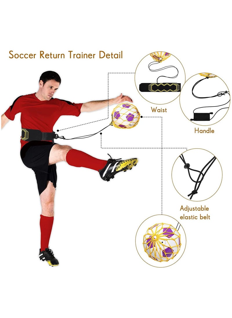SYOSI 2Pcs Soccer Kick Trainer Waist Belt, Throw Trainer Handle Solo Soccer Trainer Juggling Net Elastic Soccer Training Equipment for Kids Adults Training Aid, Ball Size 3, 4, 5-Yellow  - Image 2