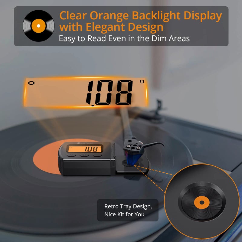 Neoteck Digital Turntable Stylus Force Scale Gauge 0.01g/5.00g Orange LCD Backlight for Tonearm Phono Cartridge-Jet Black - Image 3