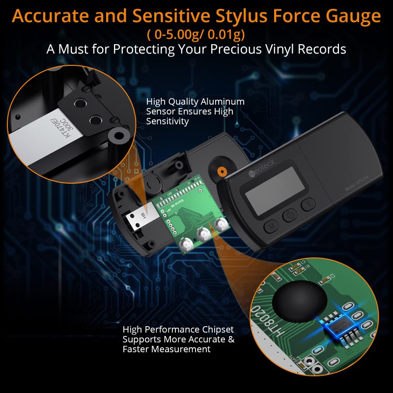 Neoteck Digital Turntable Stylus Force Scale Gauge 0.01g/5.00g Orange LCD Backlight for Tonearm Phono Cartridge-Jet Black - Image 2