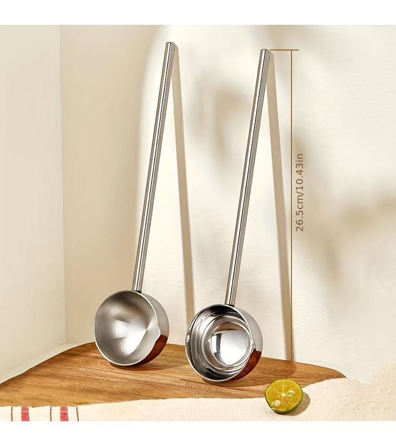 304 Stainless Steel Silvery Ladle Long Handle Soup Spoon Kitchen - Image 2