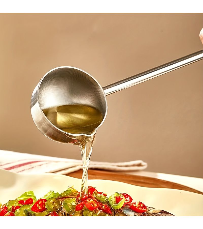 304 Stainless Steel Silvery Ladle Long Handle Soup Spoon Kitchen - Image 1