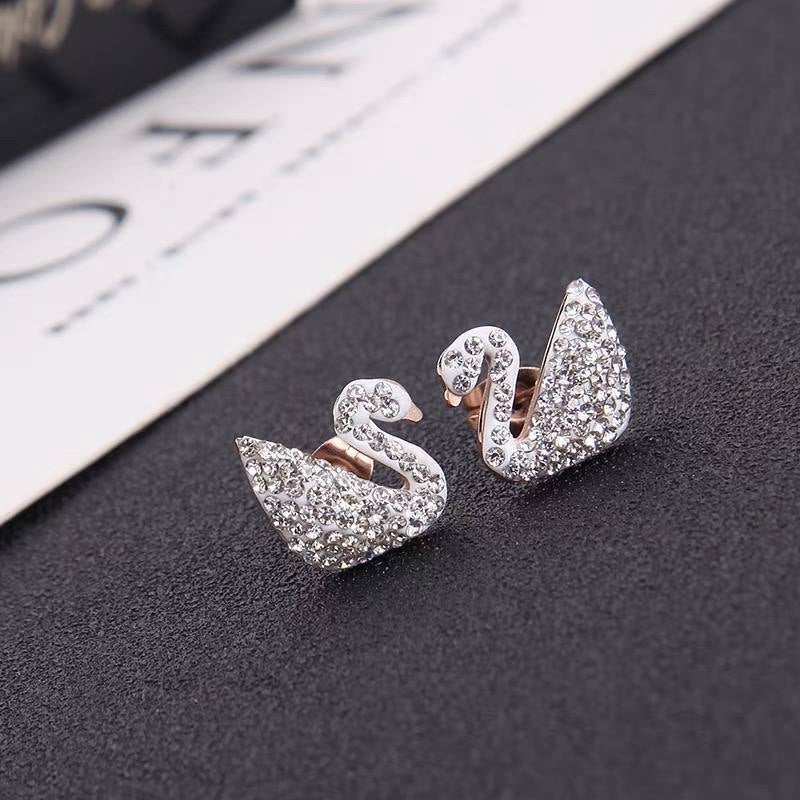 Golden White Zirconic Stainless Steel Flamingo Earring