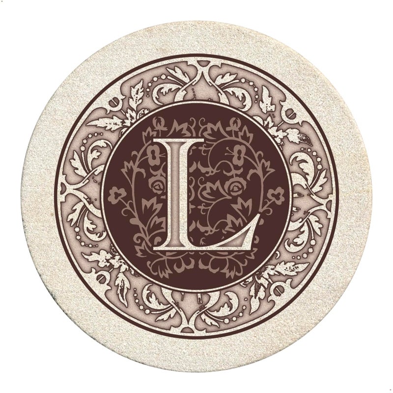 Thirstystone 4Pack Monogram Letter L Sandstone Coasters Manufactured in The USA Decorative Absorbent Easily Wipes Clean