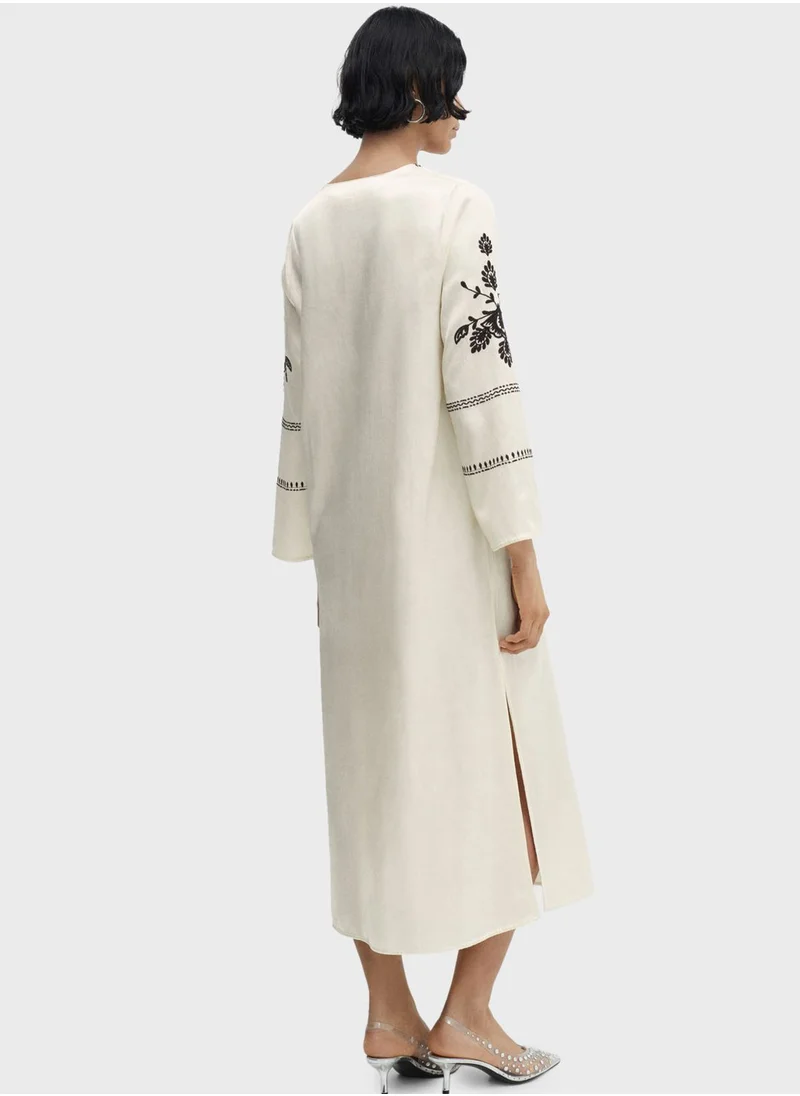 مانجو Embroidered Dress With Side Slit