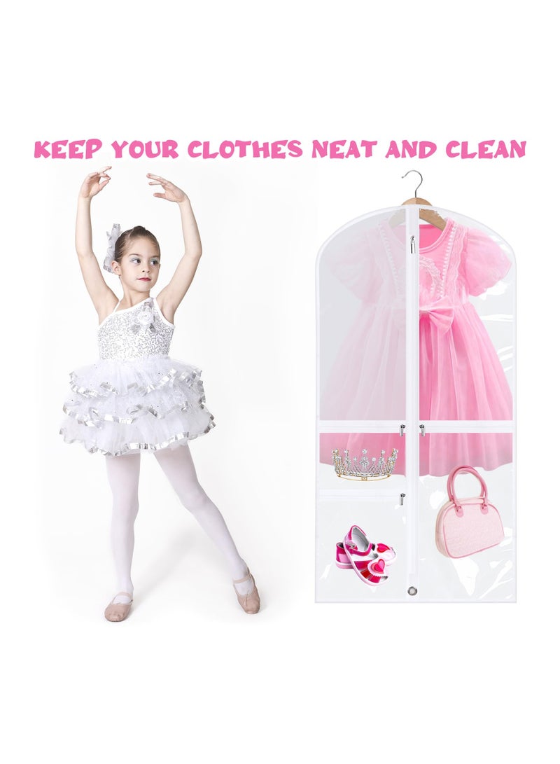 4 Pack Garment Bags for Dance Costumes Kids 40 Inch Clothing Bags for Hanging Clothes with 3 Clear Zipper Pocket Waterproof Garment Cover for Dance Competition, Travel, Closet Storage (White) - Image 2