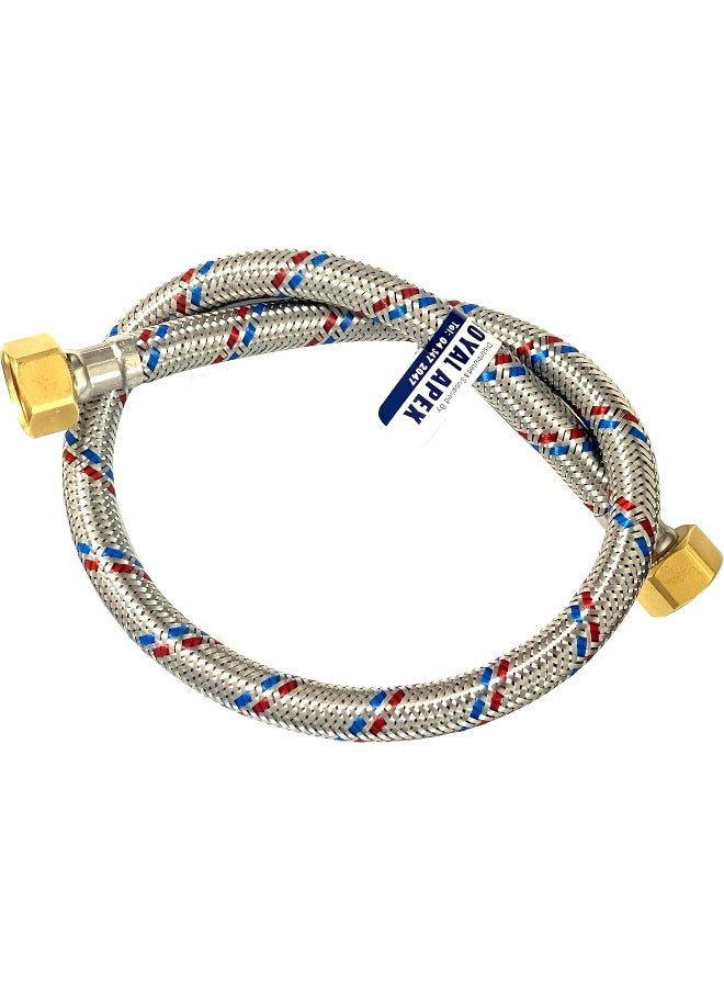 Biella Stainless Steel Flexible Hose Pipe With Teflon Tape - Ss Mesh Braided With 1/2" Brass Female To Female Threaded Nut | Water Heater Hose (30Cm 1Pcs)  - Image 1