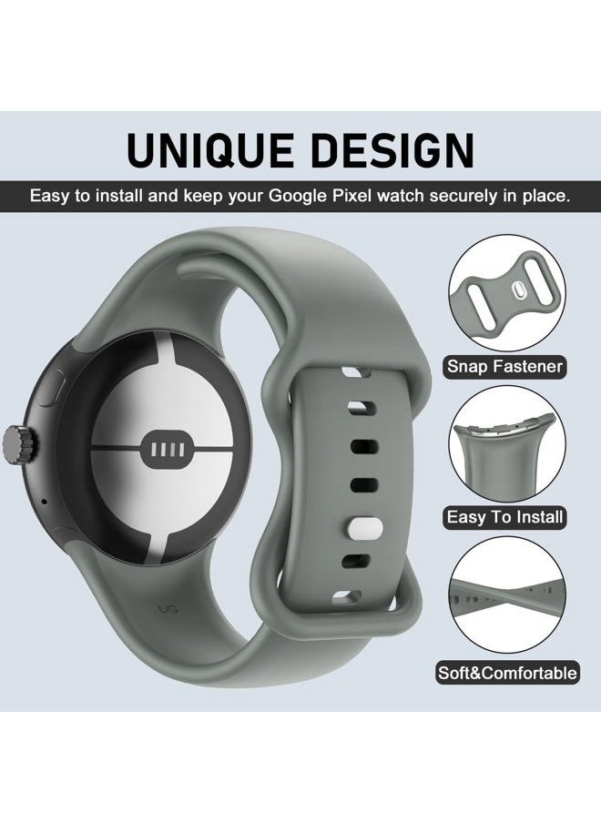OVERSTEP Bands Compatible with Google Pixel Watch 3 Band 41mm/Pixel Watch 2 Band/Google Pixel Watch Band - Metal Buckle - Soft Silicone Replacement Strap for Women Men (S, Grey)  - Image 2