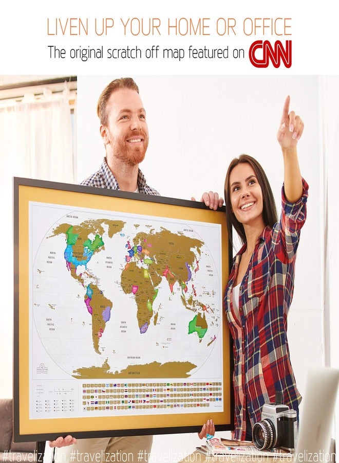 Travelization XL Scratch Off World Map with 196 Country Flags 36" x 24" Frameable Travel Map with Vibrant Colors and Premium Gold Coating, Beautiful Visited Places Tracker for Travelers, White - Image 2