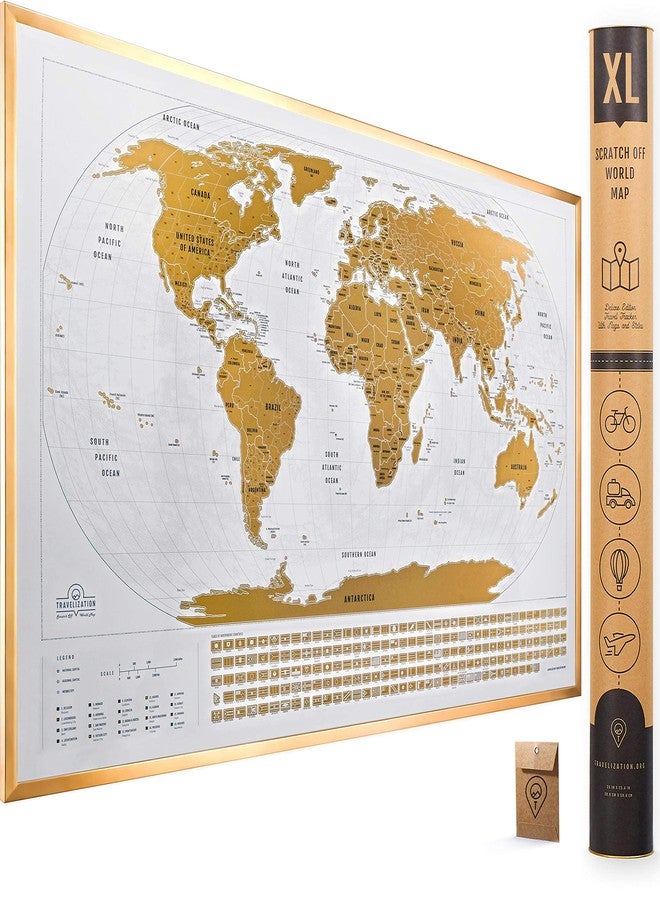 Travelization XL Scratch Off World Map with 196 Country Flags 36" x 24" Frameable Travel Map with Vibrant Colors and Premium Gold Coating, Beautiful Visited Places Tracker for Travelers, White - Image 1