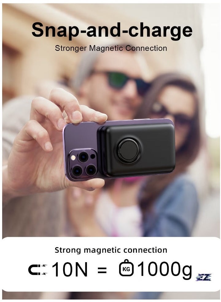 ELTRAZONE 20W Power Bank 10000mAh with Ring Holder – Fast Charging Portable Power Bank for Smartphones, Tablets & More, Compact & Stylish Black Design  - Image 2