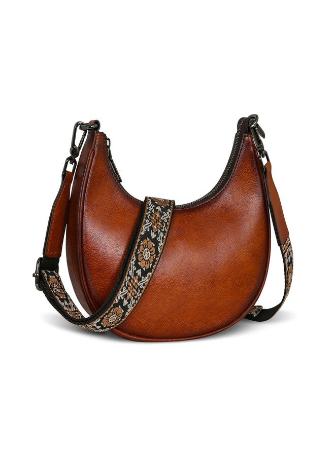 HESHE Leather Hobo Bags for Women, Retro Crossbody Crescent Bag, Small Shoulder Purse with 3 Straps (Brown) - Image 2