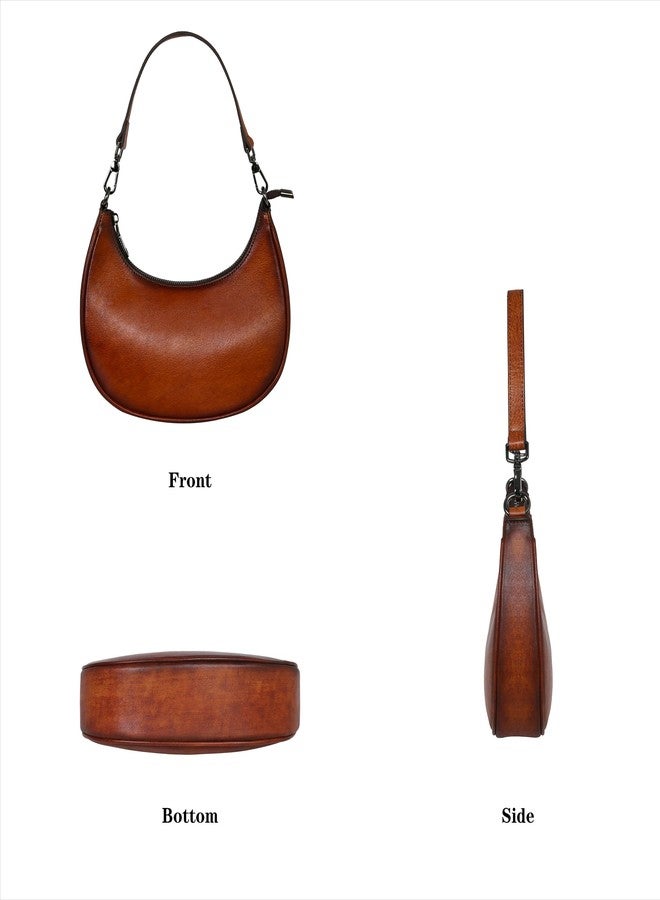 HESHE Leather Hobo Bags for Women, Retro Crossbody Crescent Bag, Small Shoulder Purse with 3 Straps (Brown) - Image 5