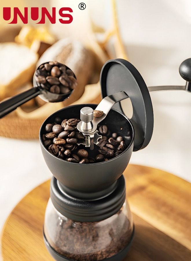 UNUNS Manual Coffee Grinder with Ceramic Burrs,Hand Coffee Mill with Two Glass Jars(11oz Each), Cleaning Brush and Coffee Scoop French Press, Pour Over, Drip Coffee - Image 2