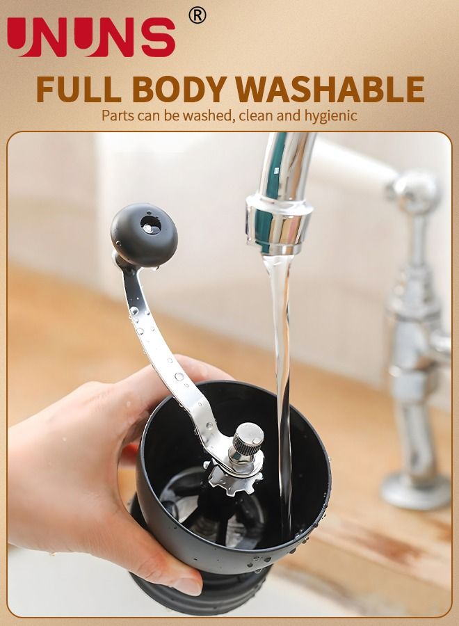 UNUNS Manual Coffee Grinder with Ceramic Burrs,Hand Coffee Mill with Two Glass Jars(11oz Each), Cleaning Brush and Coffee Scoop French Press, Pour Over, Drip Coffee - Image 3